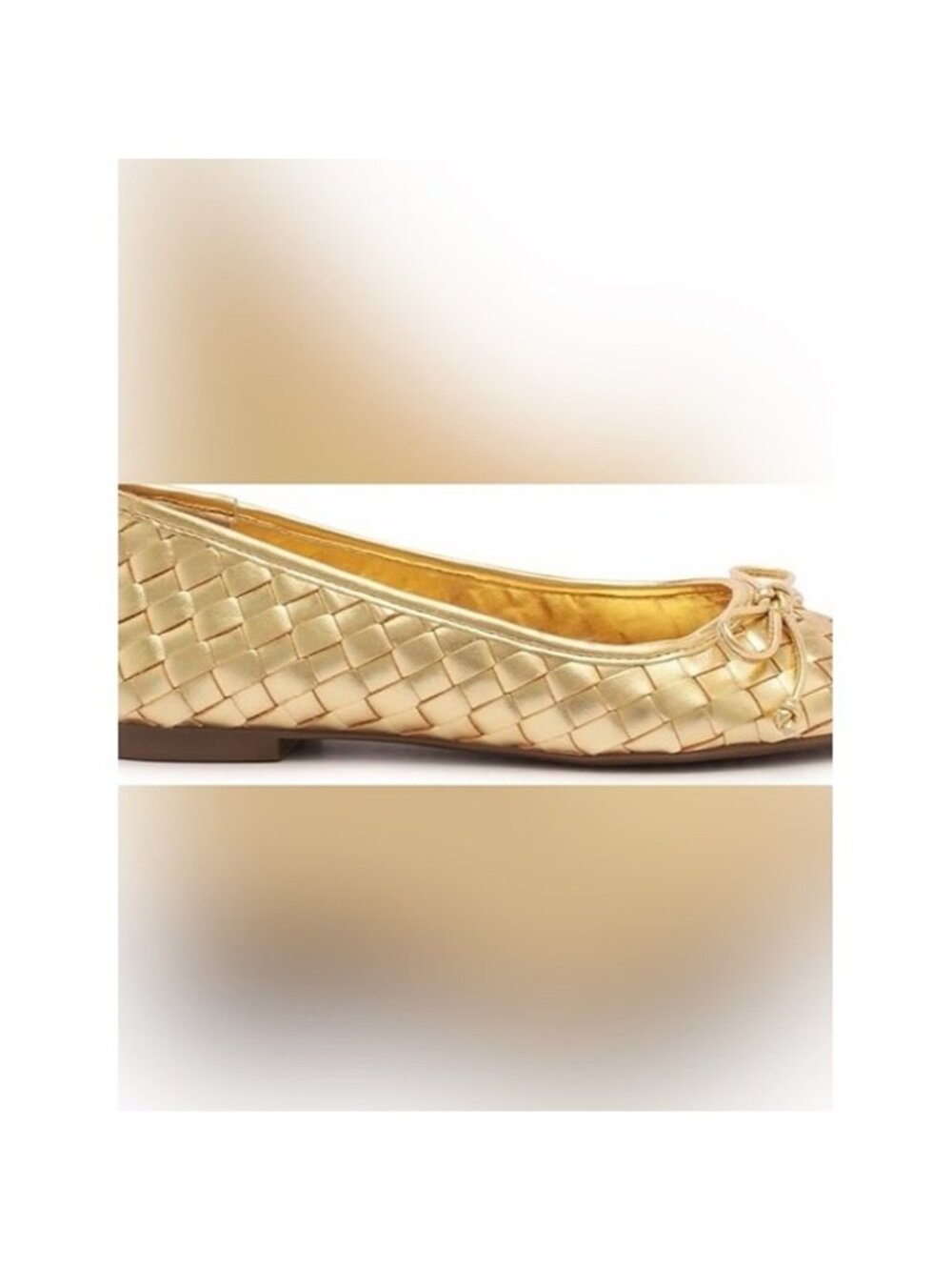 SCHUTZ Arissa Gold Woven Ballet Flat leather size 8 with bow